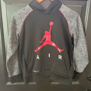 Kids Air Jordan Black and Red Hoodie. Size Medium